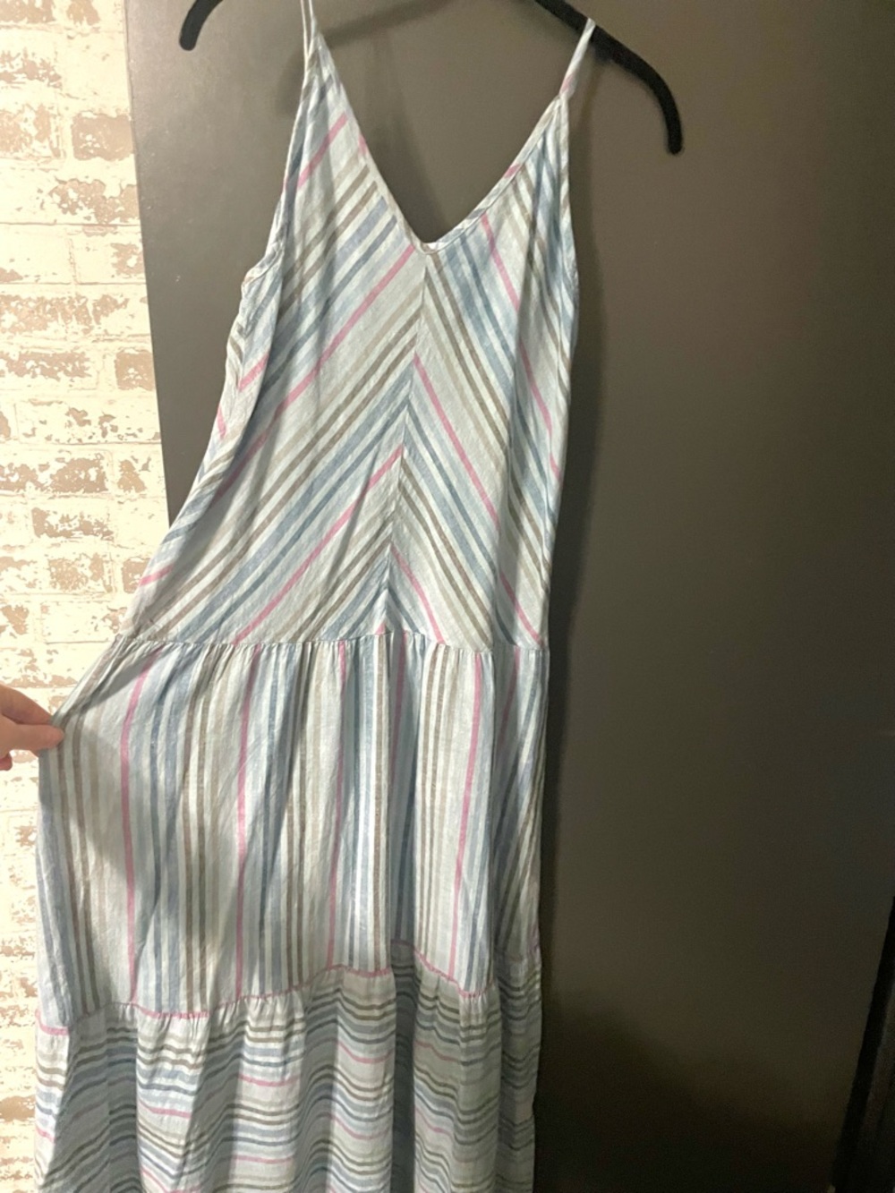 Self Contrast Sun Washed Striped Maxi Dress M NWT Tiered Blue Pink Boho Tall - Picture 6 of 9